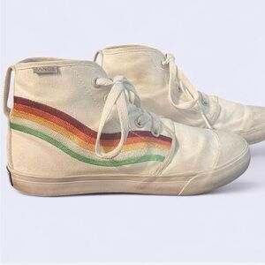 BANGS women’s white /multi-colored rainbow high top canvas sneakers. 
Size 6.5